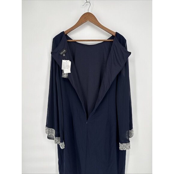 Xscape Womens Plus Size 20 Navy Blue Beaded Bell Sleeve Formal Evening Dress NWT - Picture 7 of 10